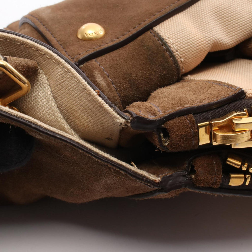 Prada Beige Brown Canvas Suede Handbag