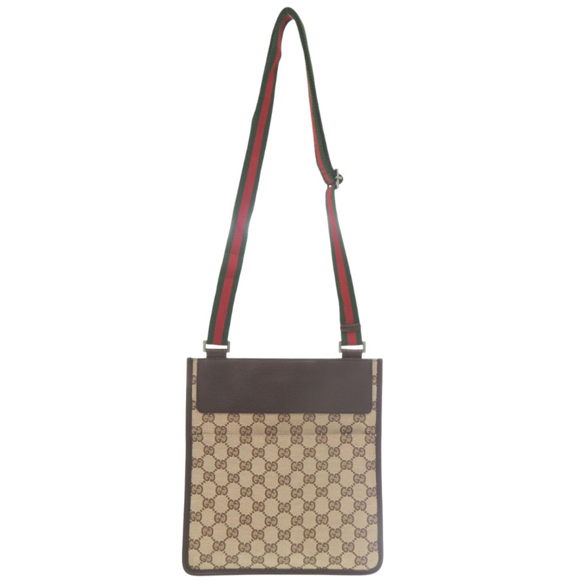 Gucci Brown Green Red Color Gg Canvas Leather Messenger Bag Sling Bag (Pre-Owned)