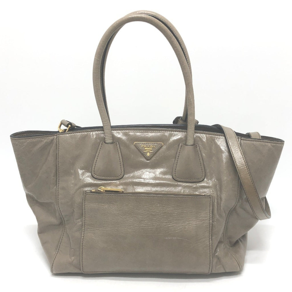 Prada Brown Leather Handbag Shoulder Bag Tote Bag