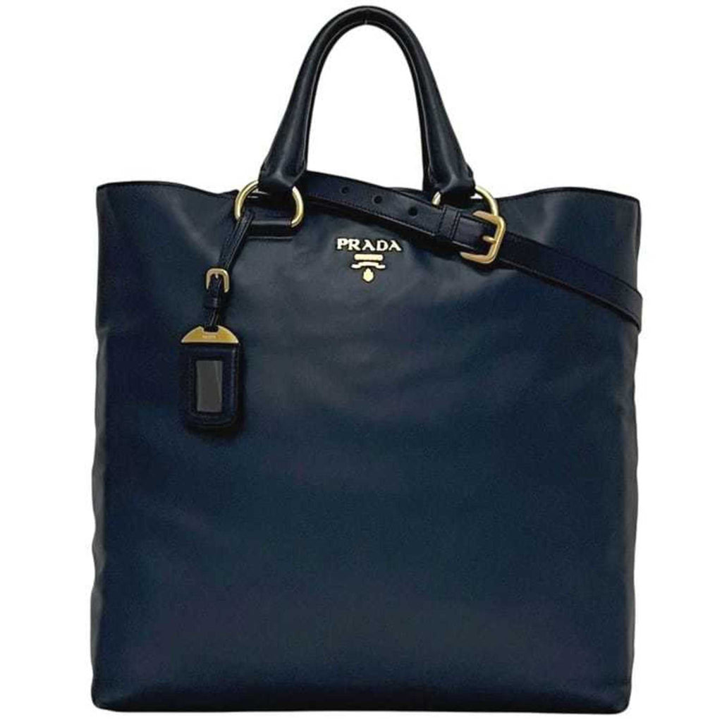 Prada Navy Leather Shoulder Bag Tote Bag