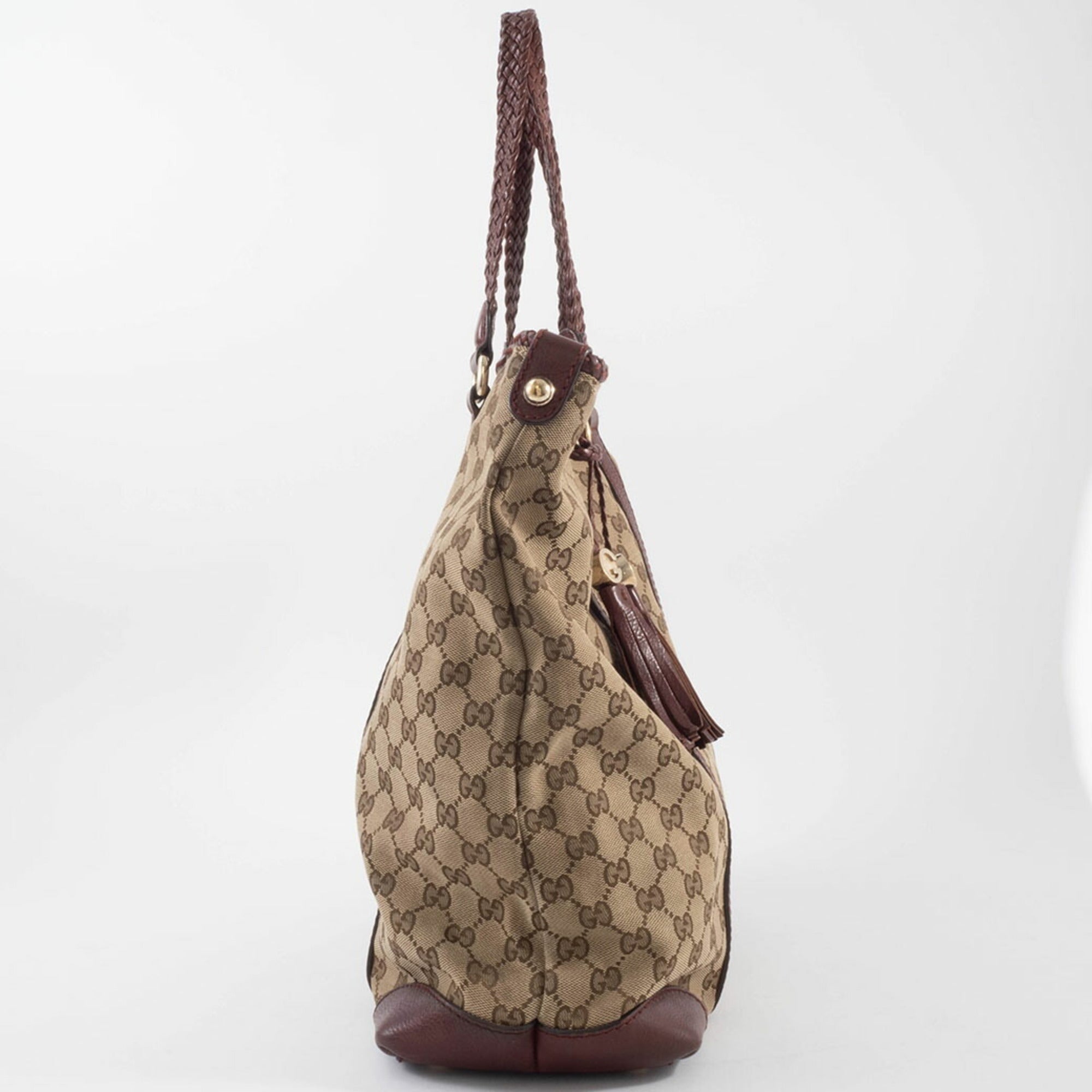Gucci Gg Canvas Beige Brown Gg Canvas Leather Tote Bag (Pre-Owned)