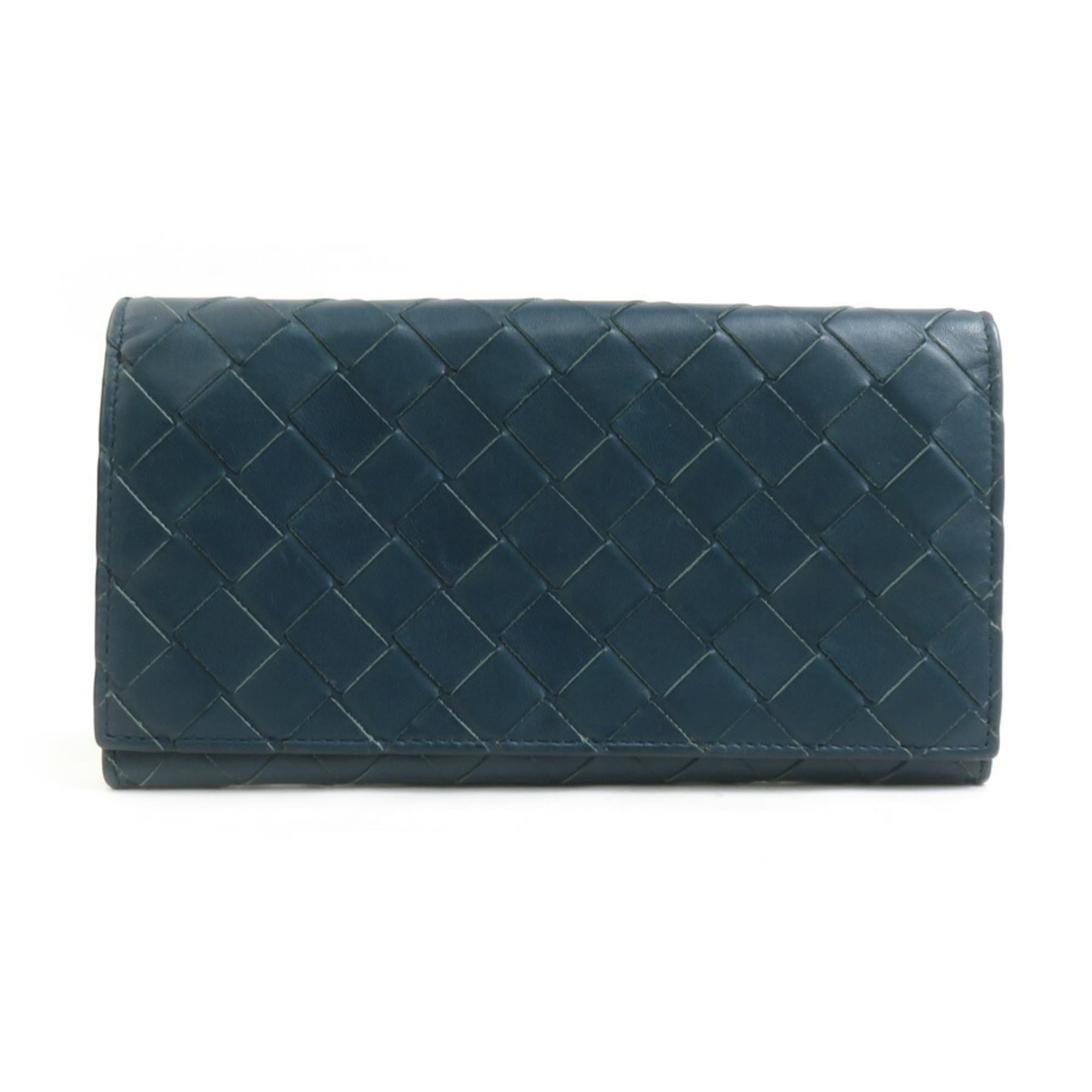 Bottega Veneta Blue Green Intrecciato Long Wallet (Bi-Fold)