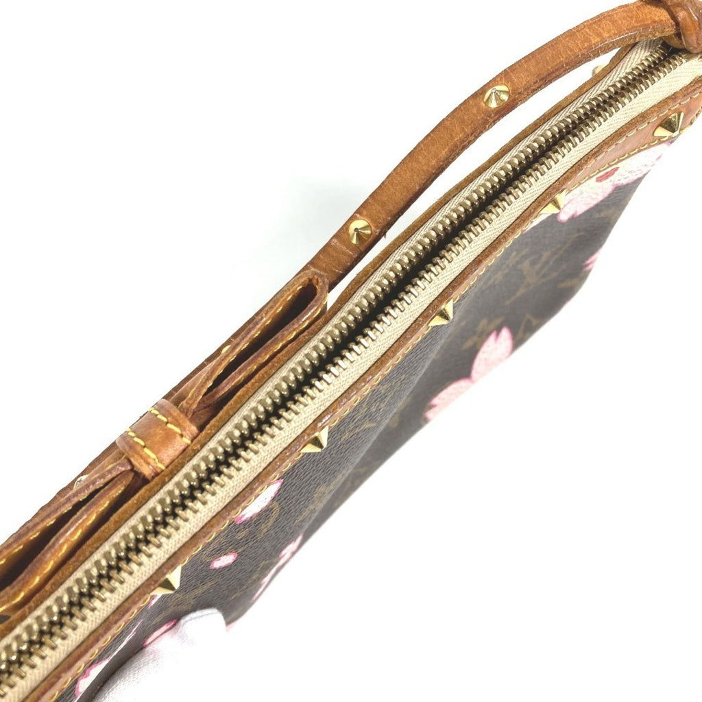 Louis Vuitton Brown Pink Monogram Cherry Blossom Handbag Pouch Shoulder Bag