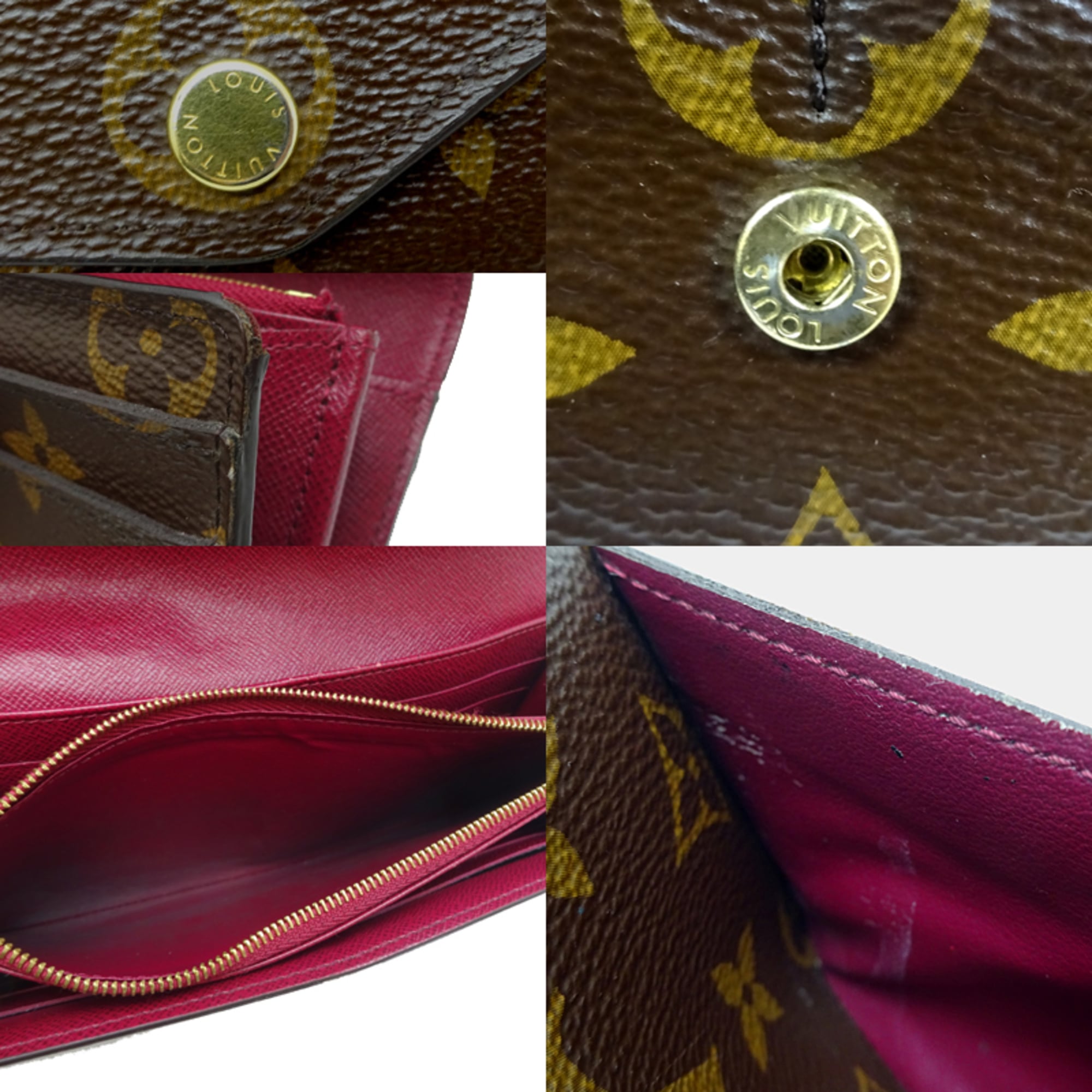 Louis Vuitton Brown Fuchsia Pink Monogram Long Wallet