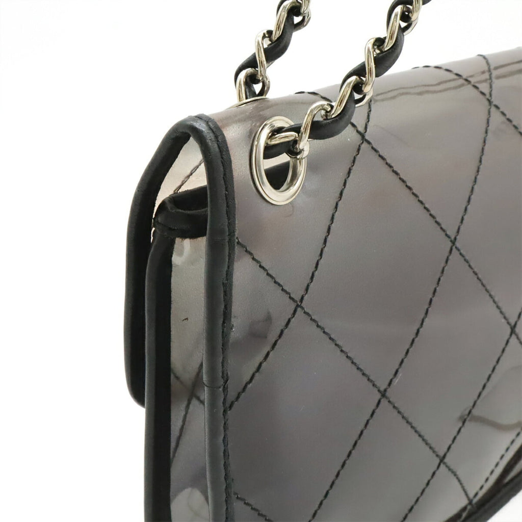 Chanel Matelasse Clear Black Vinyl Leather Handbag Shoulder Bag