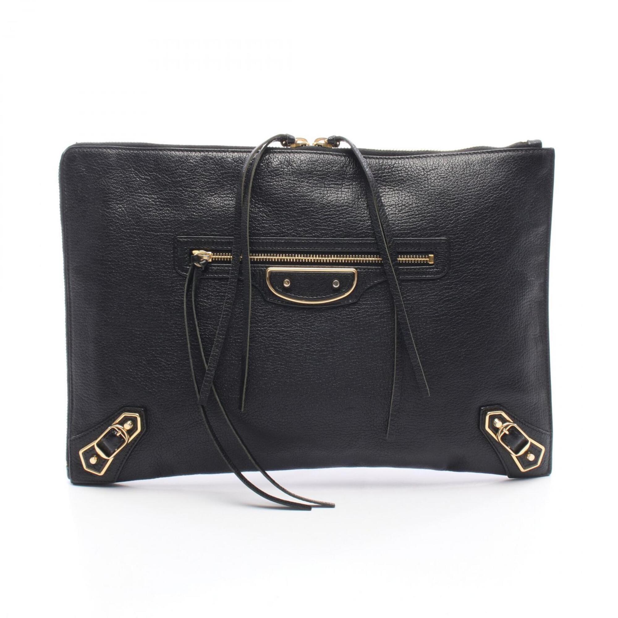 Balenciaga Black Leather Clutch Bag Hand