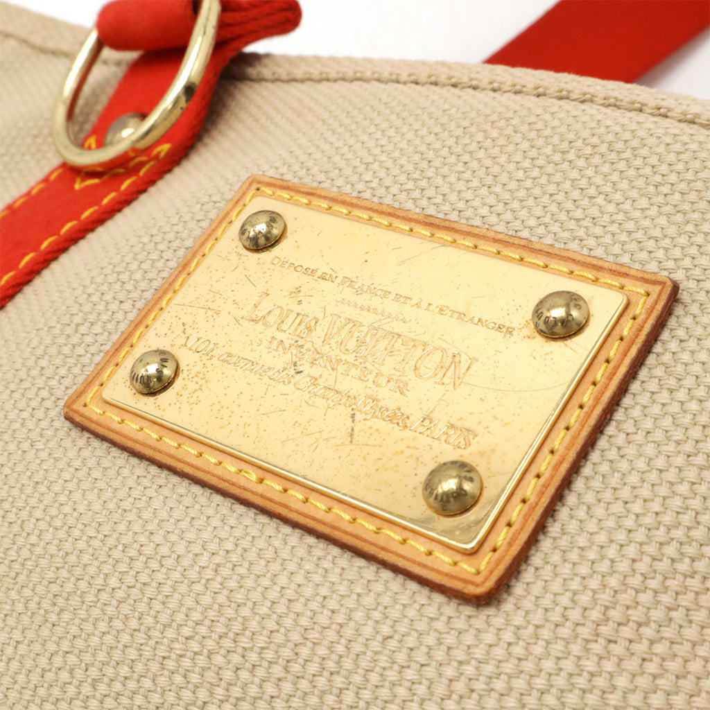 Louis Vuitton Beige Red Color Canvas Shoulder Bag Tote Bag