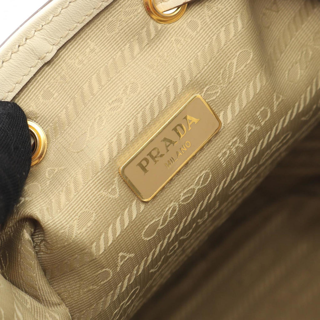 Prada Beige White Canvas Leather Handbag