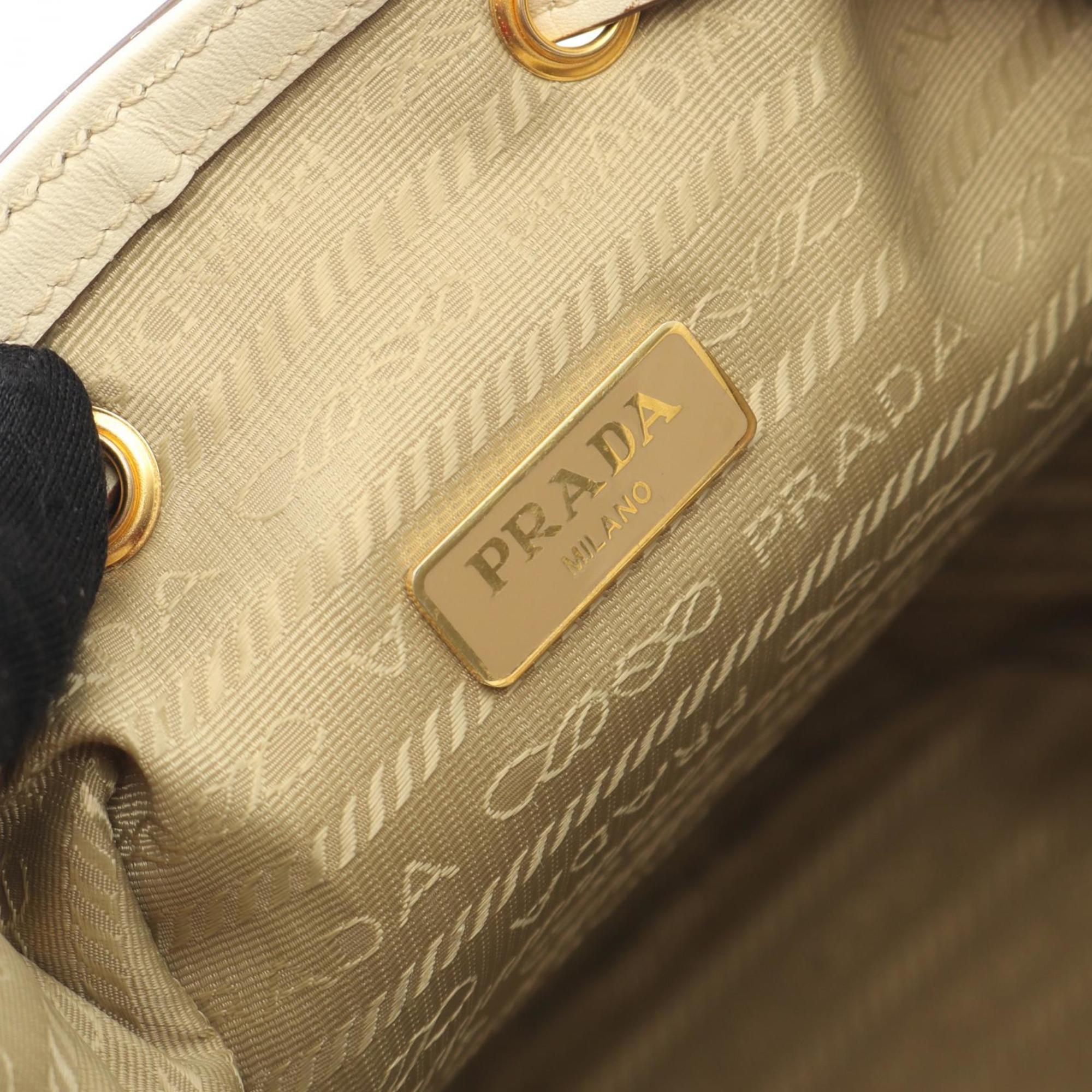 Prada Beige White Canvas Leather Handbag