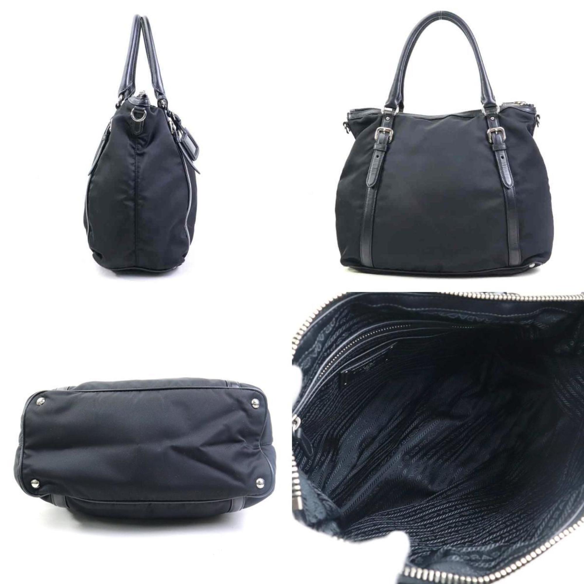 Prada Black Nylon Leather Handbag Shoulder Bag