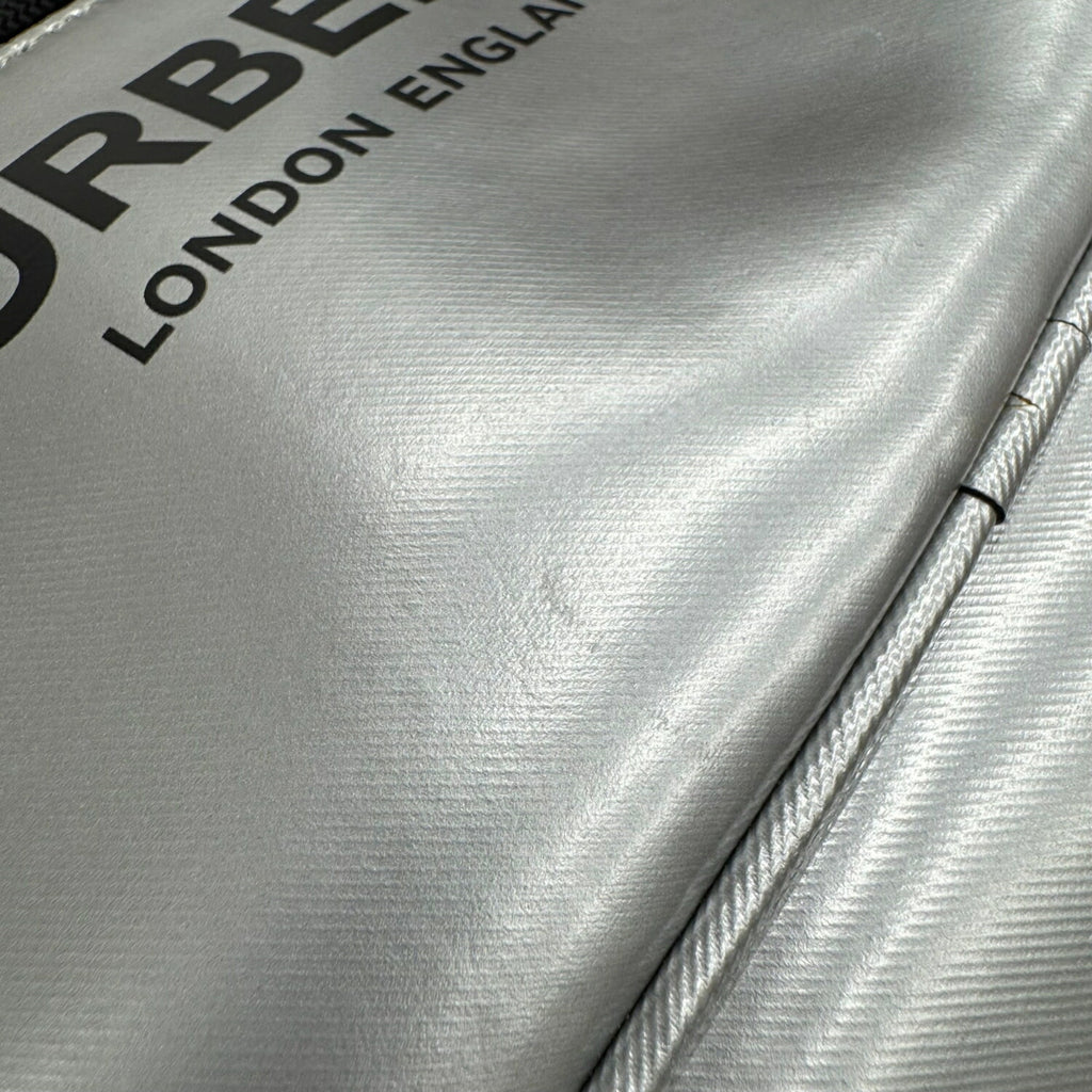 Burberry Metallic Silver Canvas Leather Shoulder Bag Sling Bag