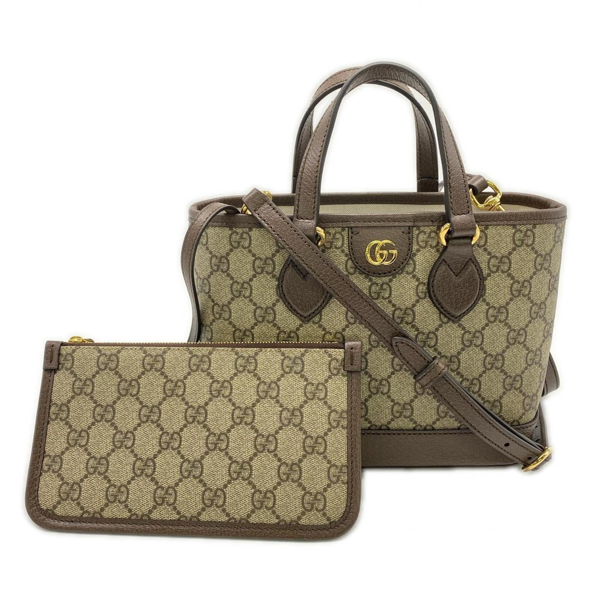 Gucci Ophidia Beige Brown Coated Canvas Handbag Tote Bag (Pre-Owned)