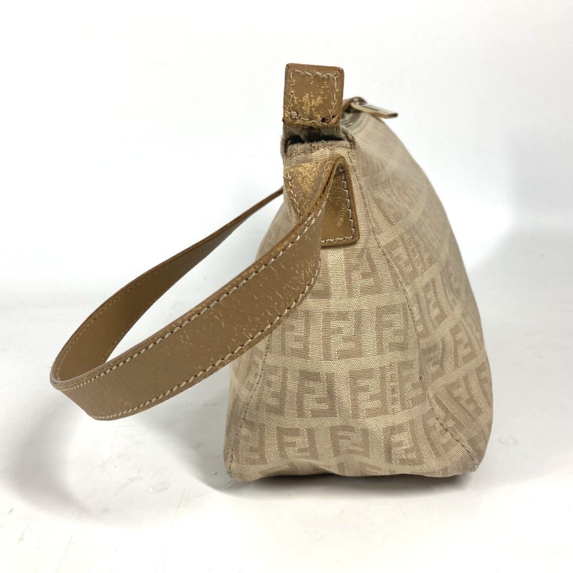 Fendi Beige Leather Canvas Shoulder Bag