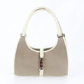Gucci Jackie Beige White Leather Canvas Handbag (Pre-Owned)