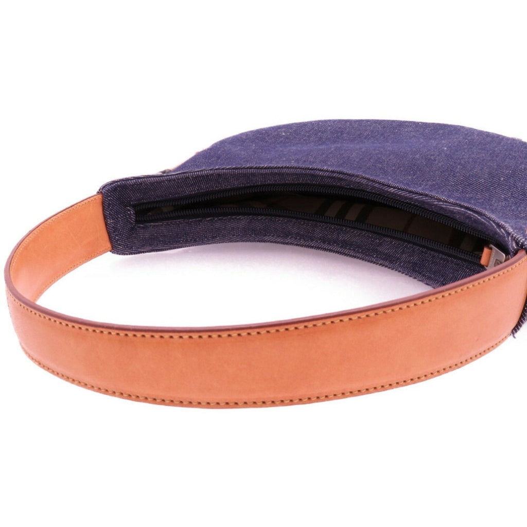 Burberry Beige Navy Denim Leather Shoulder Bag