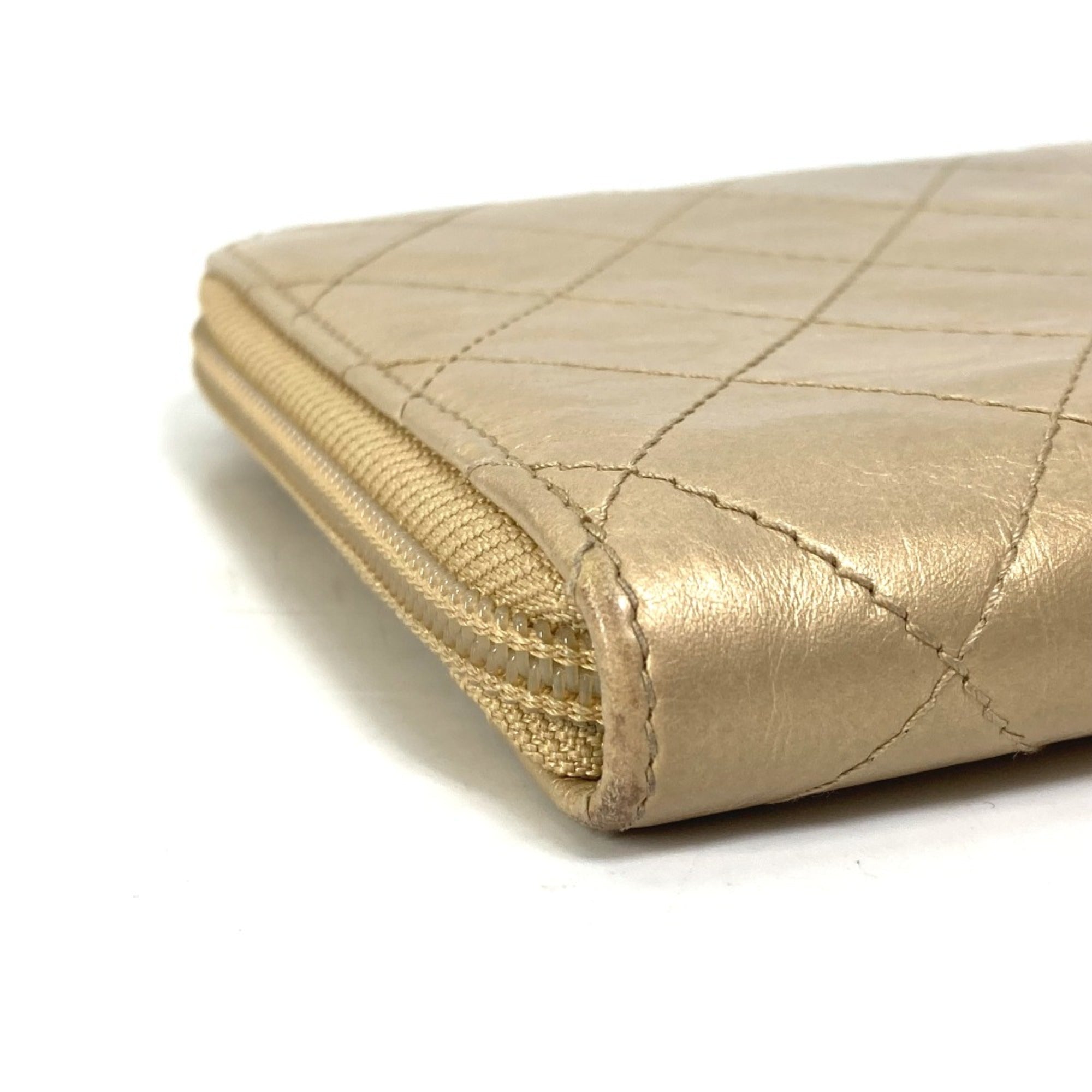 Chanel Gold Leather Long Wallet (Bi-Fold)