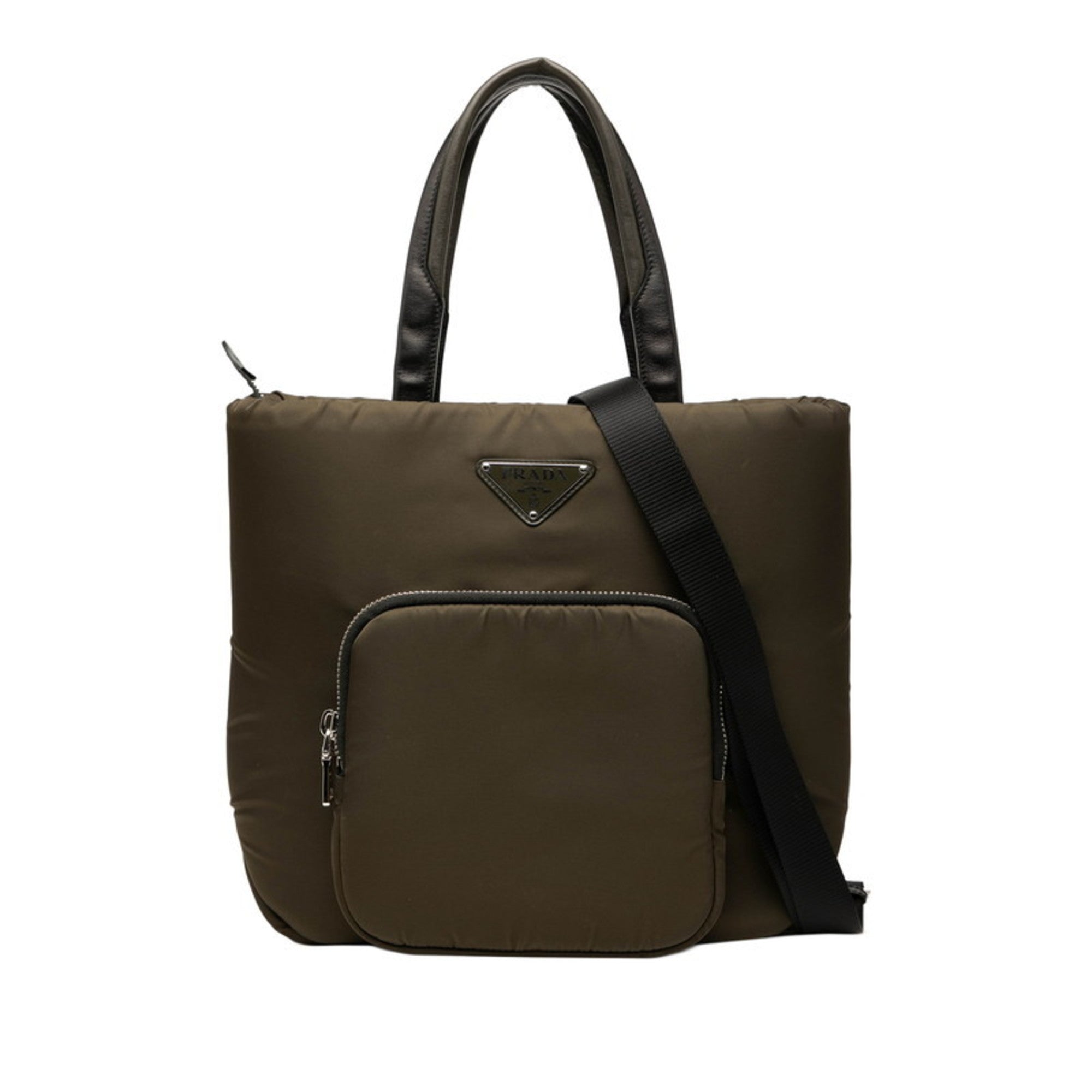 Prada Green Khaki Nylon Leather Shoulder Bag Tote Bag