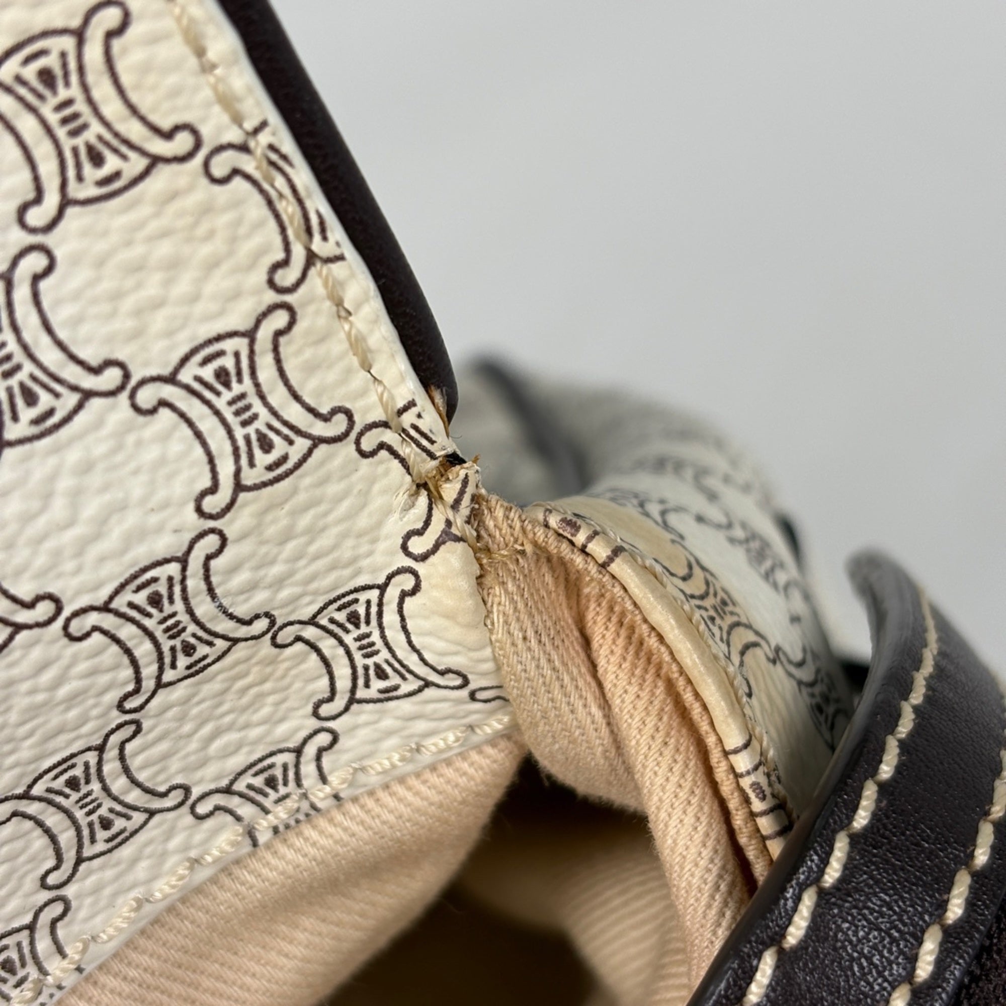Celine Macadam White Coated Canvas Leather Handbag