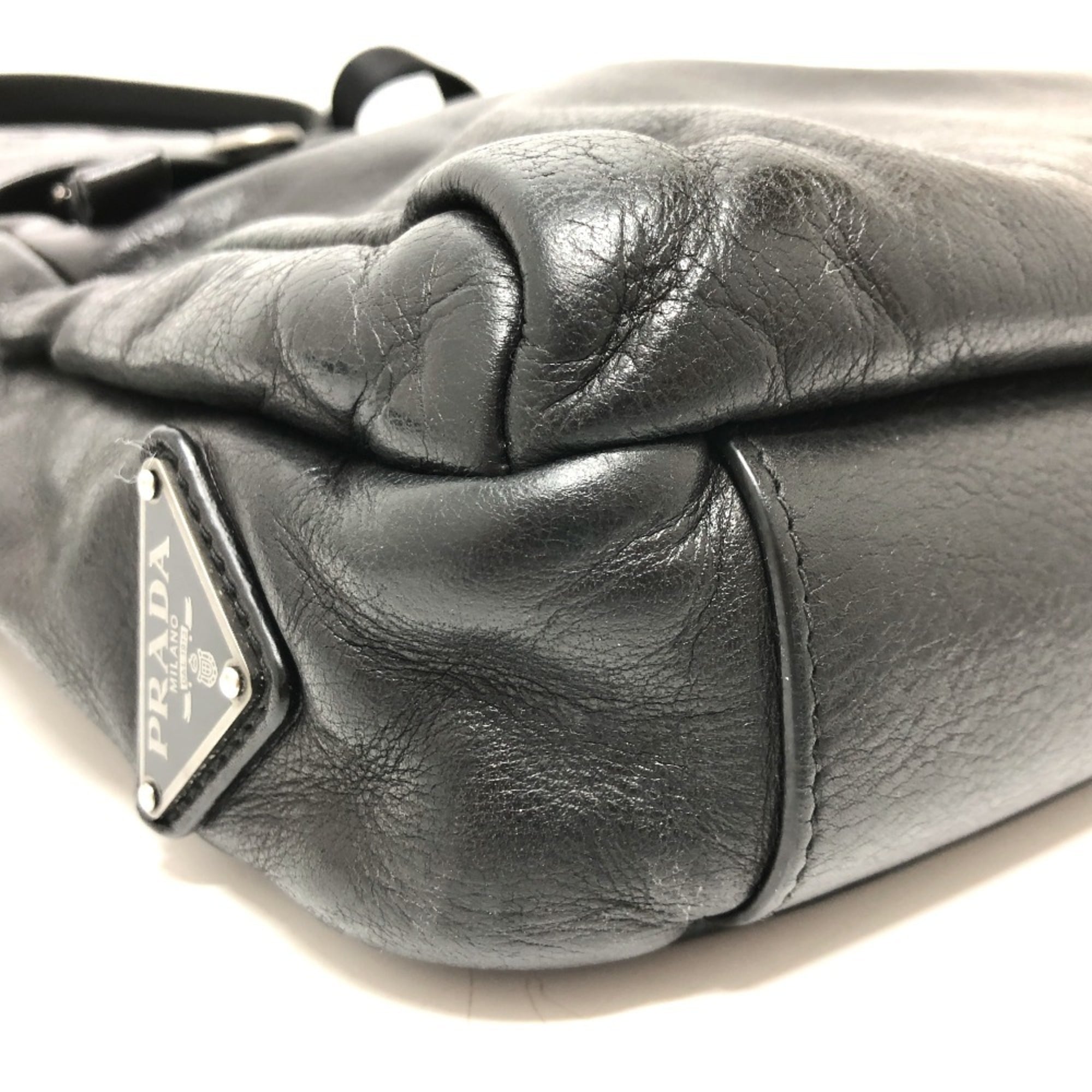 Prada Black Leather Messenger Bag Shoulder Bag