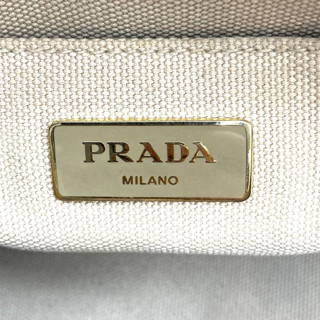 Prada Beige Ivory Canvas Handbag Tote Bag