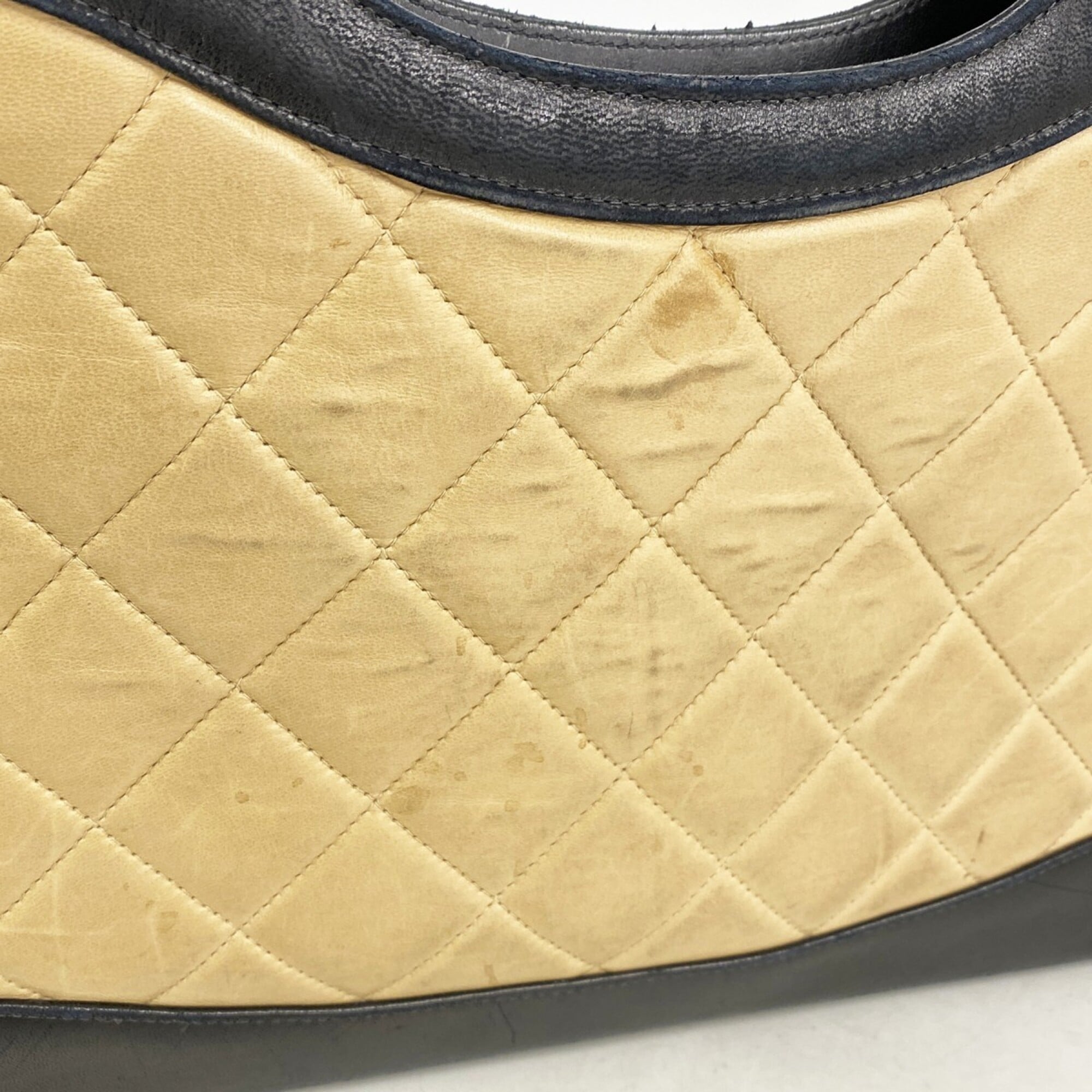 Chanel Beige Black Leather Handbag