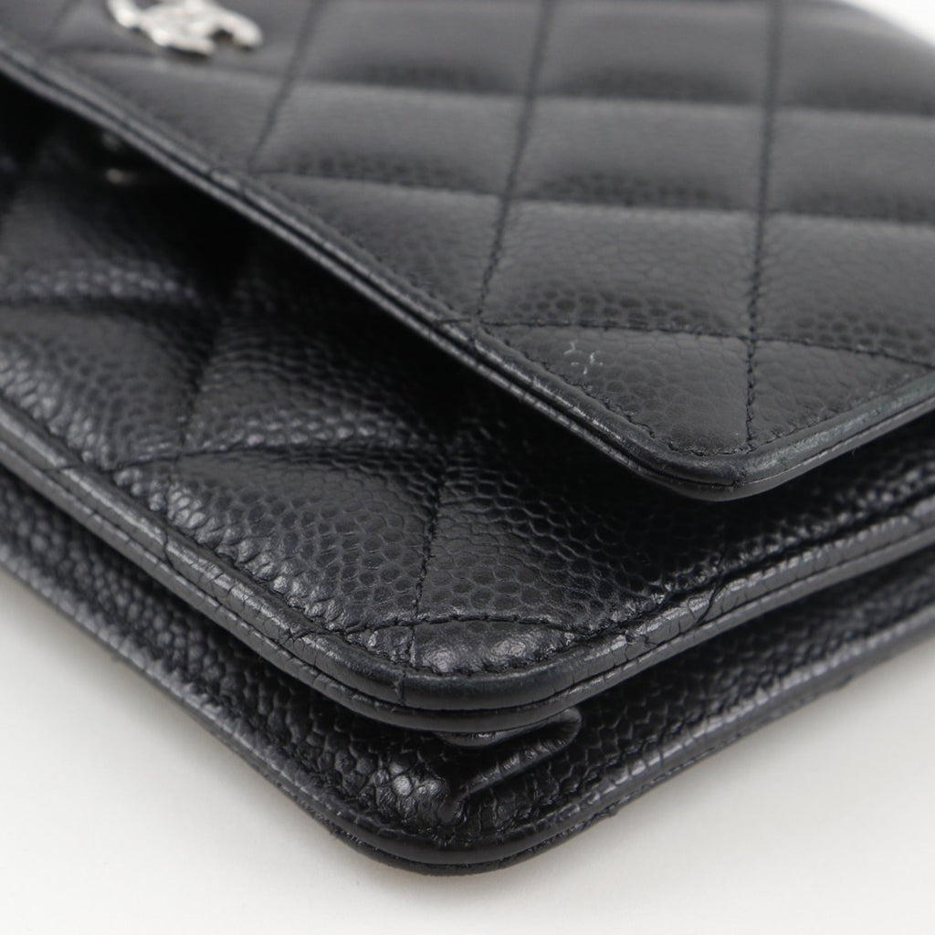 Chanel Black Grained Calfskin Chain/Shoulder Wallet