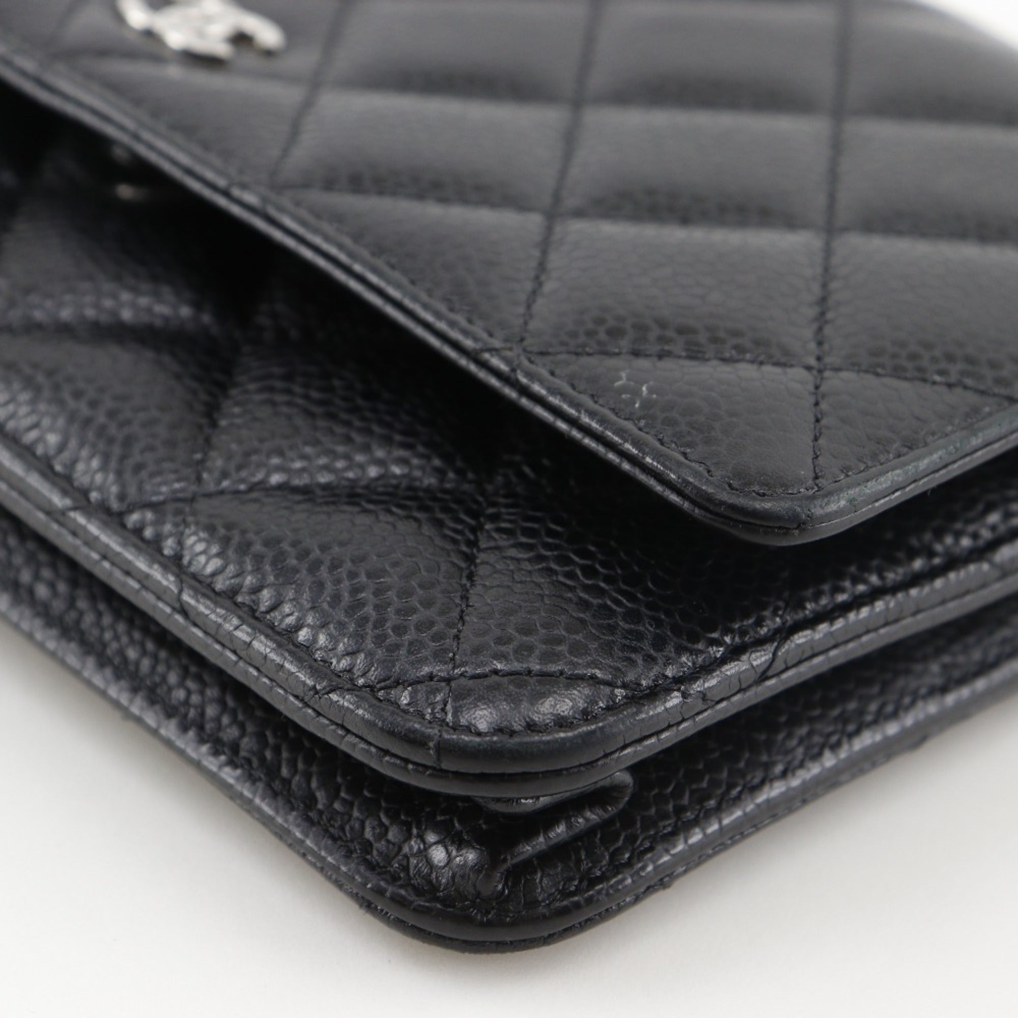 Chanel Black Grained Calfskin Chain/Shoulder Wallet