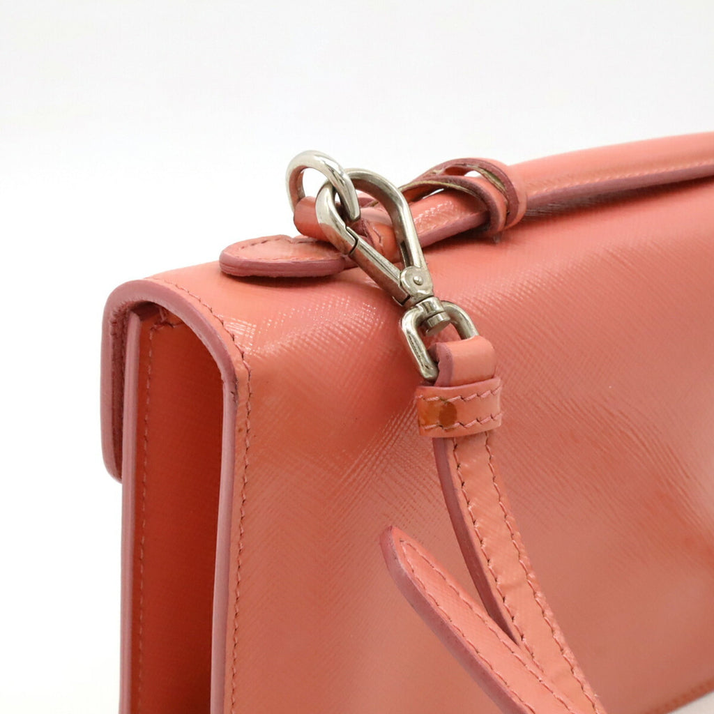 Prada Saffiano Begonia Pink Leather Handbag Pochette Shoulder Bag