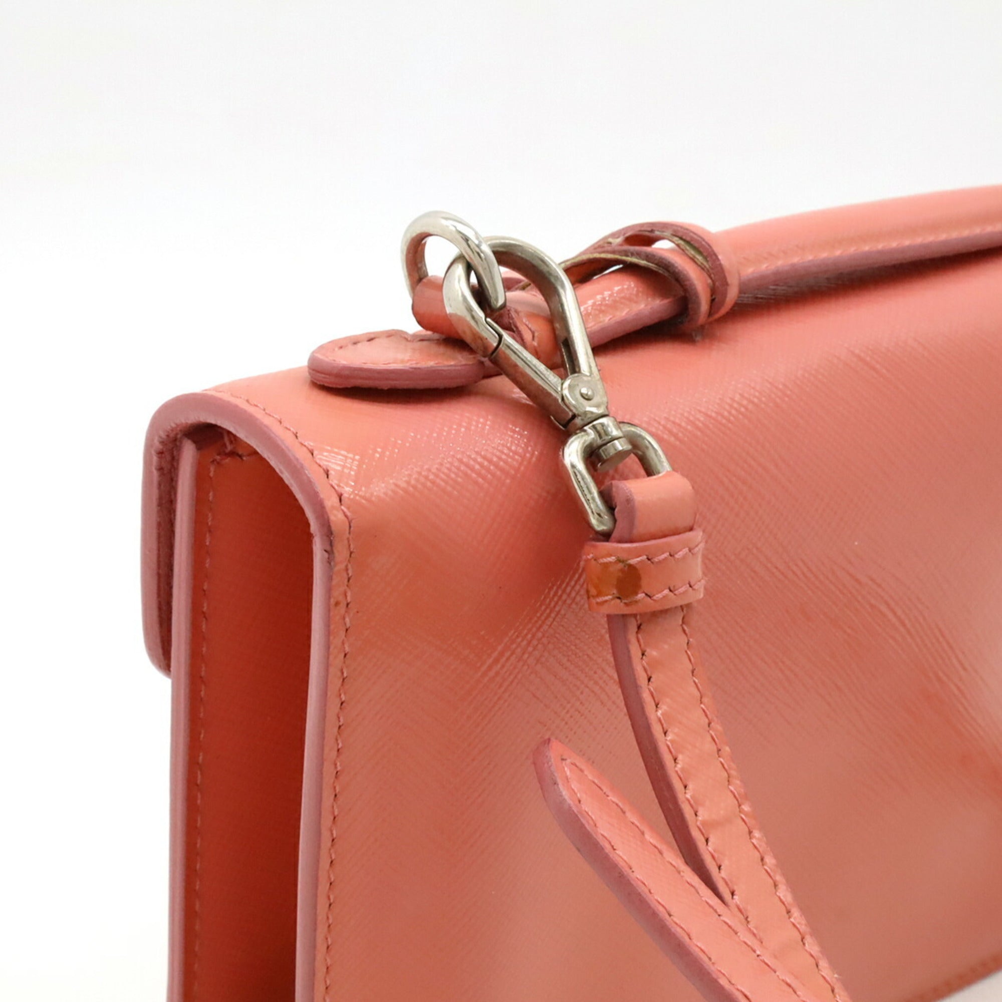 Prada Saffiano Begonia Pink Leather Handbag Pochette Shoulder Bag