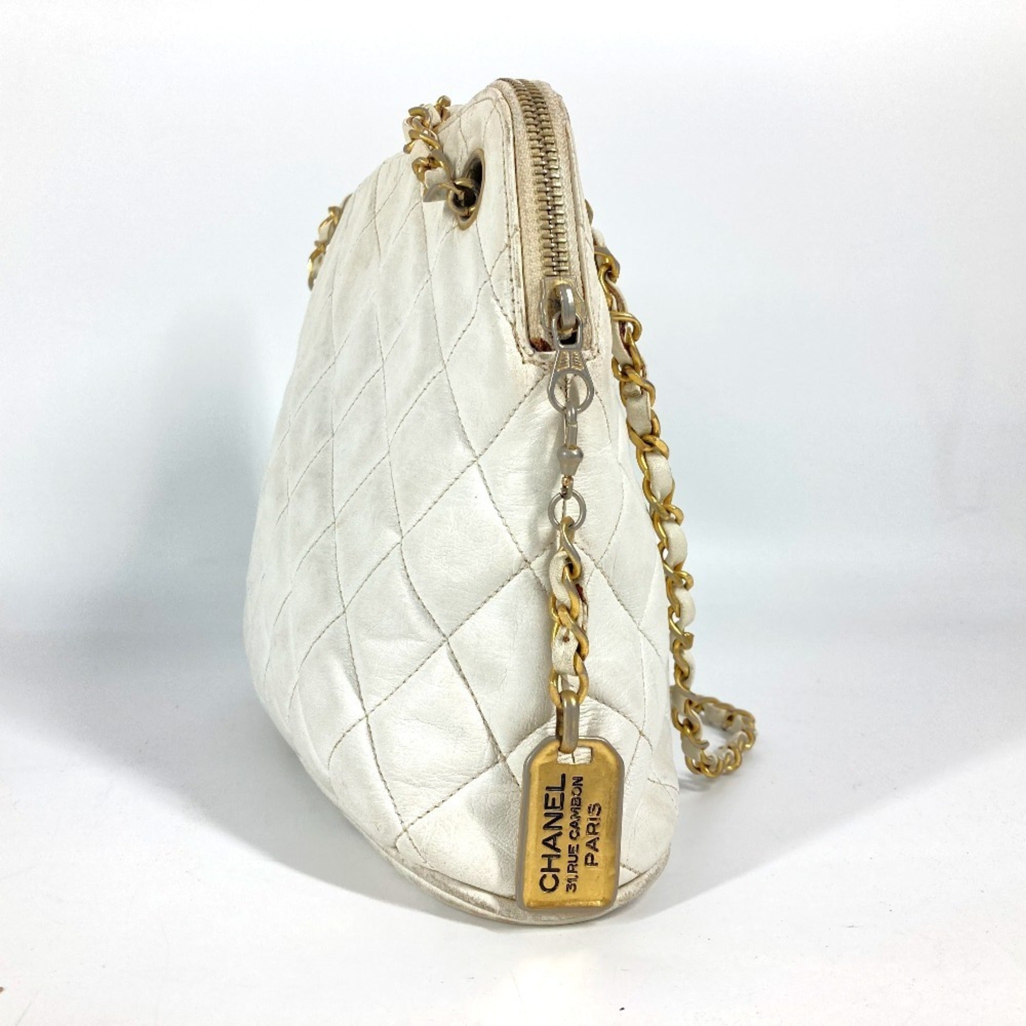 Chanel White Leather Shoulder Bag