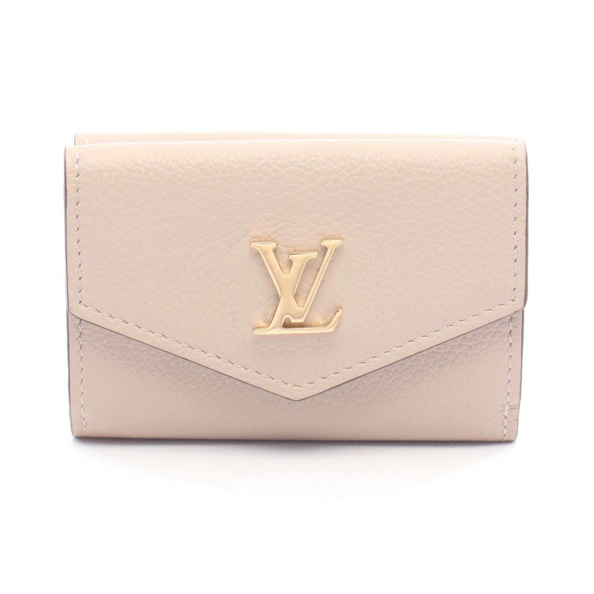 Louis Vuitton Beige Grayish Leather Wallet (Tri-Fold)