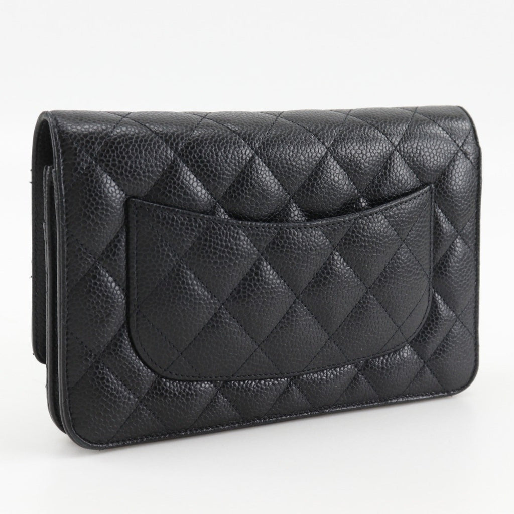 Chanel Black Grained Calfskin Chain/Shoulder Wallet