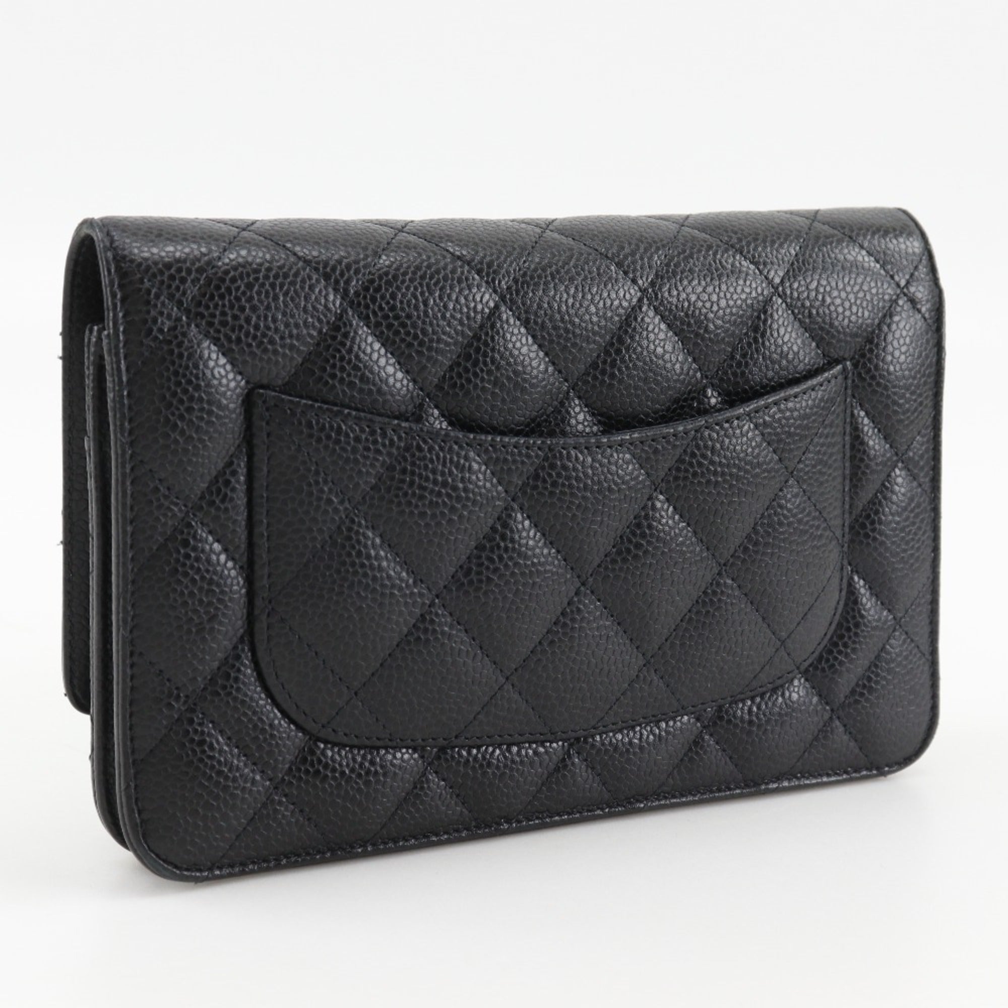 Chanel Black Grained Calfskin Chain/Shoulder Wallet