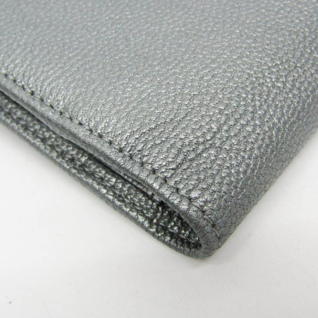 Chanel Coco Button Silver Leather Long Wallet (Bi-Fold)