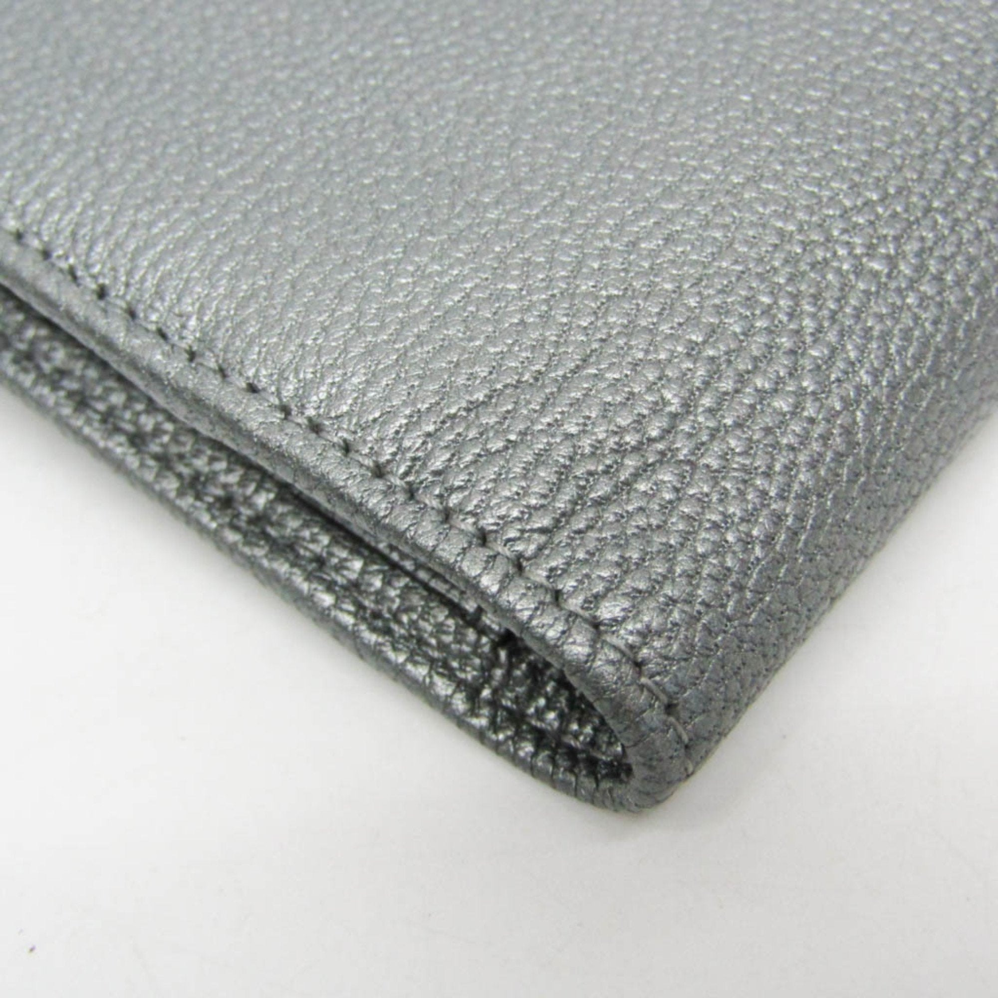 Chanel Coco Button Silver Leather Long Wallet (Bi-Fold)