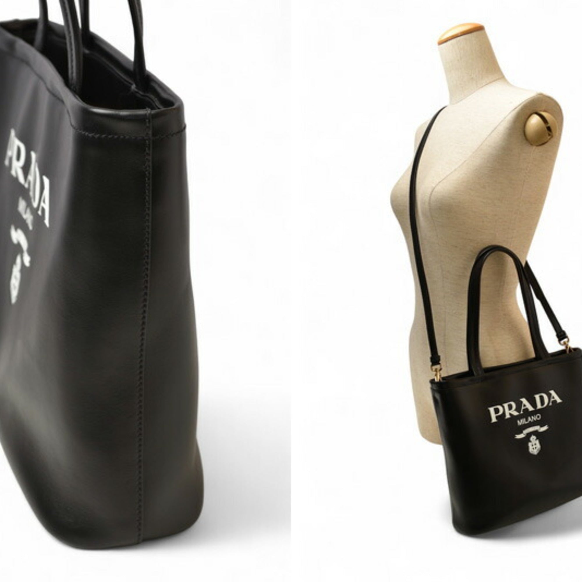 Prada Black Nylon Leather Handbag Shoulder Bag Tote Bag