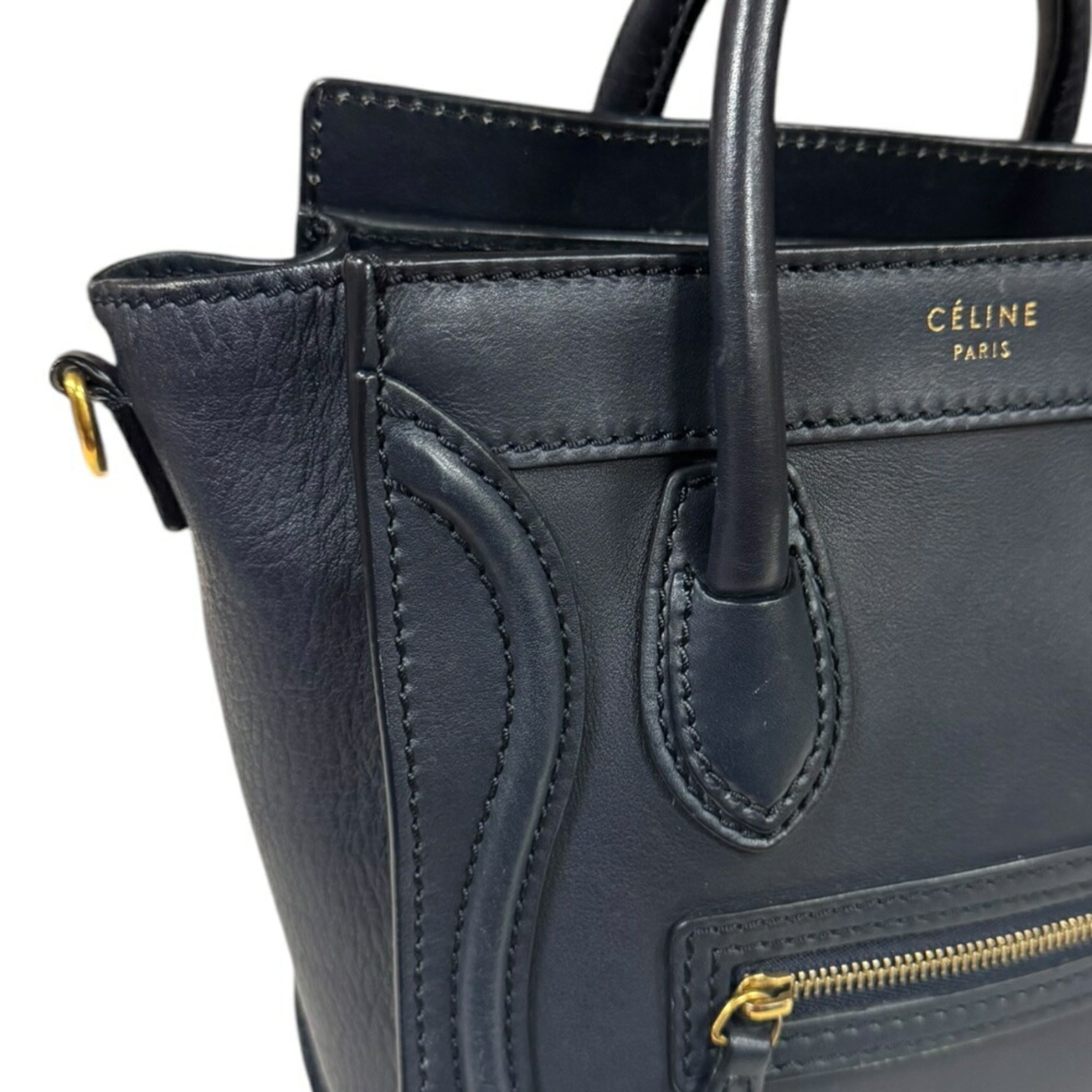 Celine Navy Leather Shoulder Bag