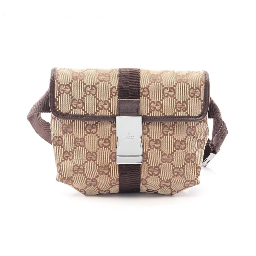 Gucci Beige Brown Canvas Leather Fanny Pack Handbag (Pre-Owned)