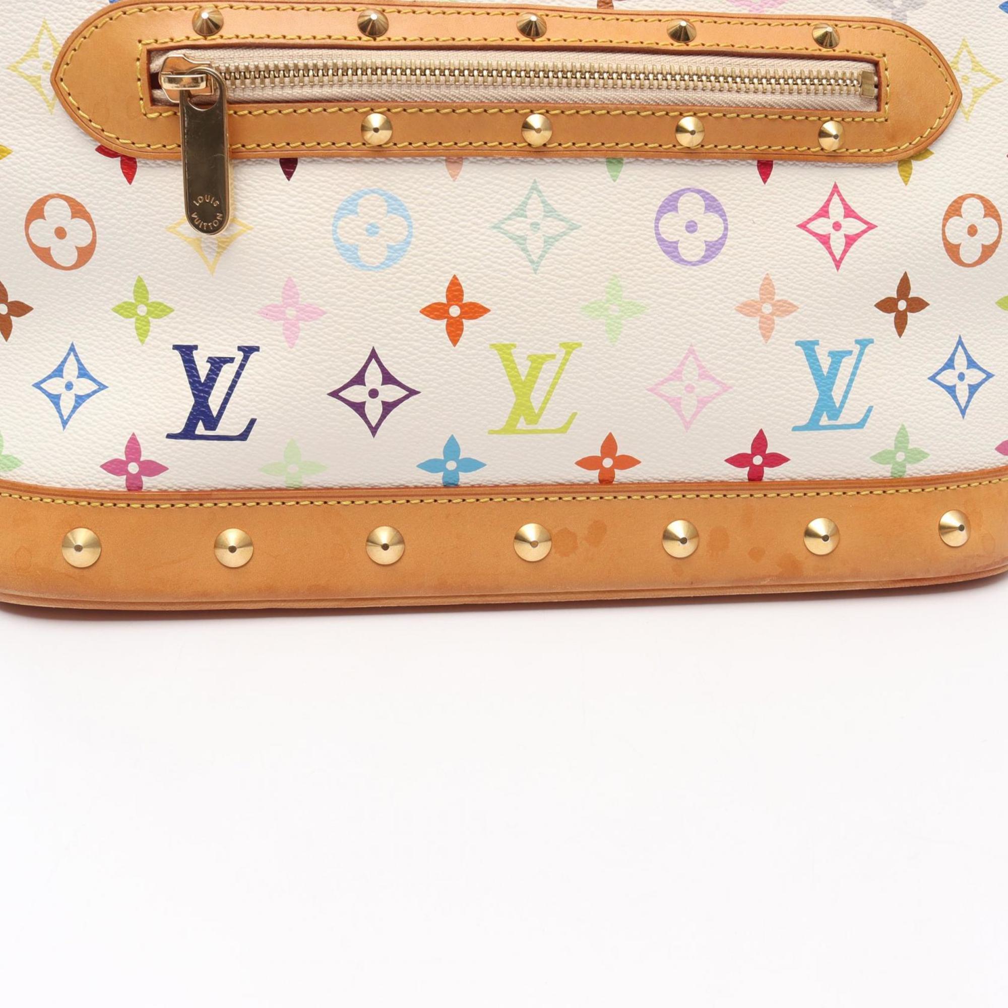 Louis Vuitton Blanc White Coated Canvas Leather Handbag