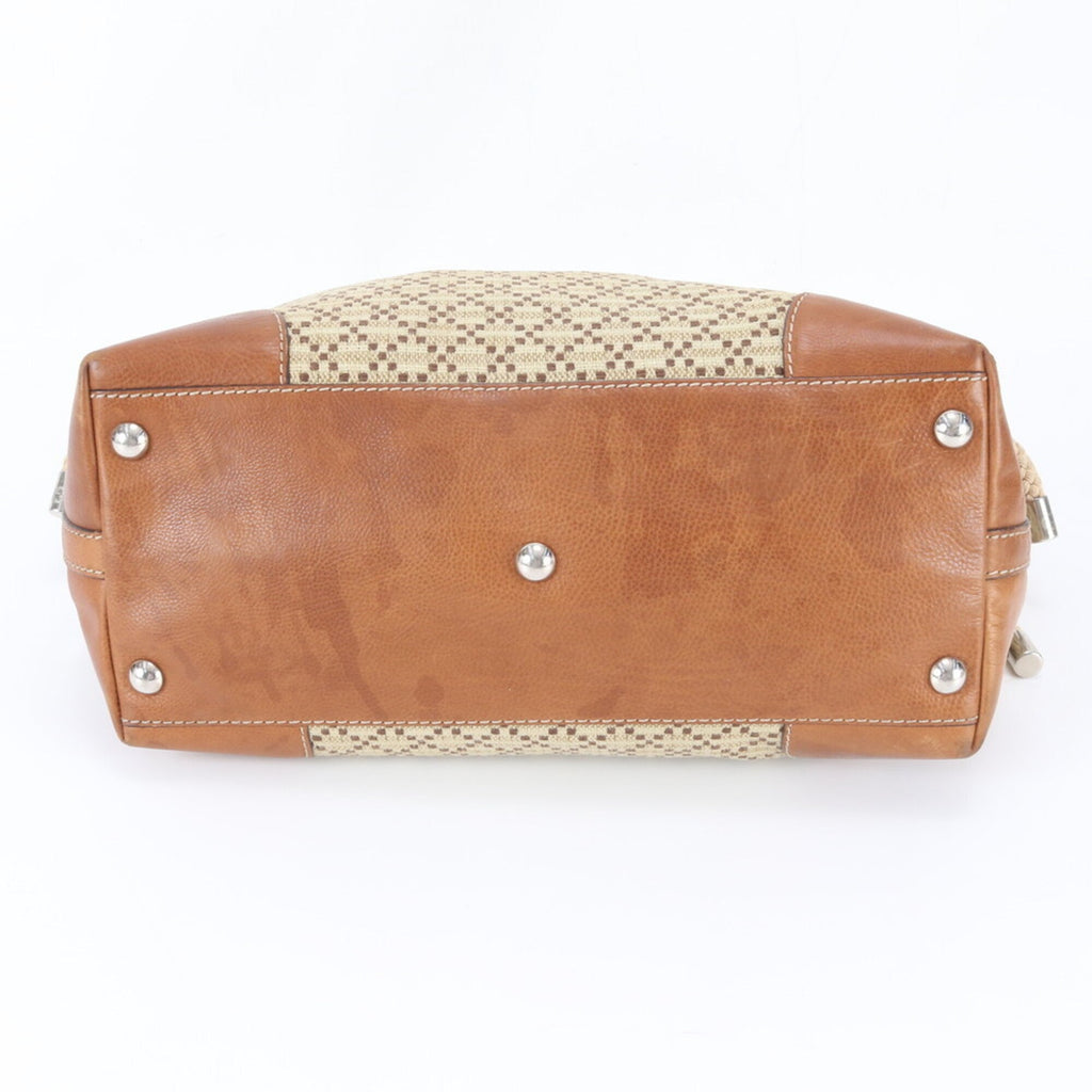 Gucci Diamante Beige Brown Leather Canvas Handbag (Pre-Owned)