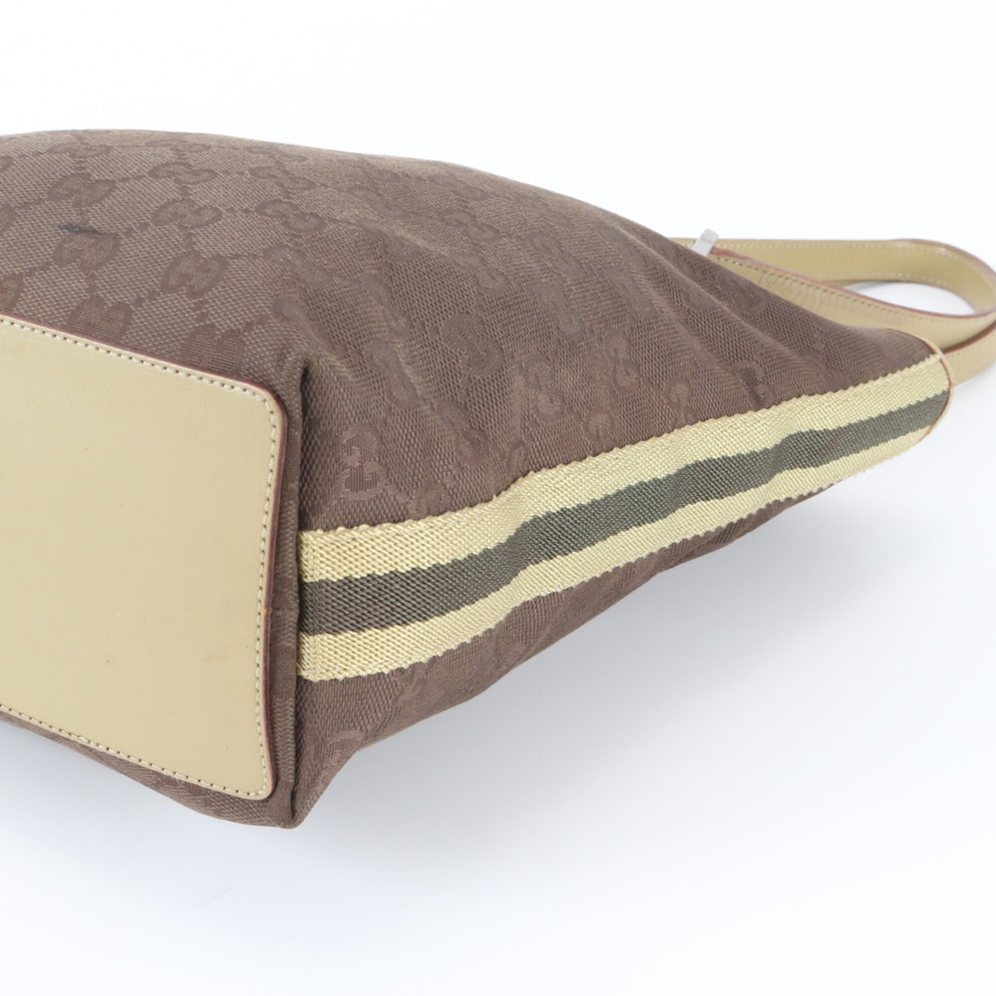 Gucci Beige Brown Leather Canvas Handbag Tote Bag (Pre-Owned)