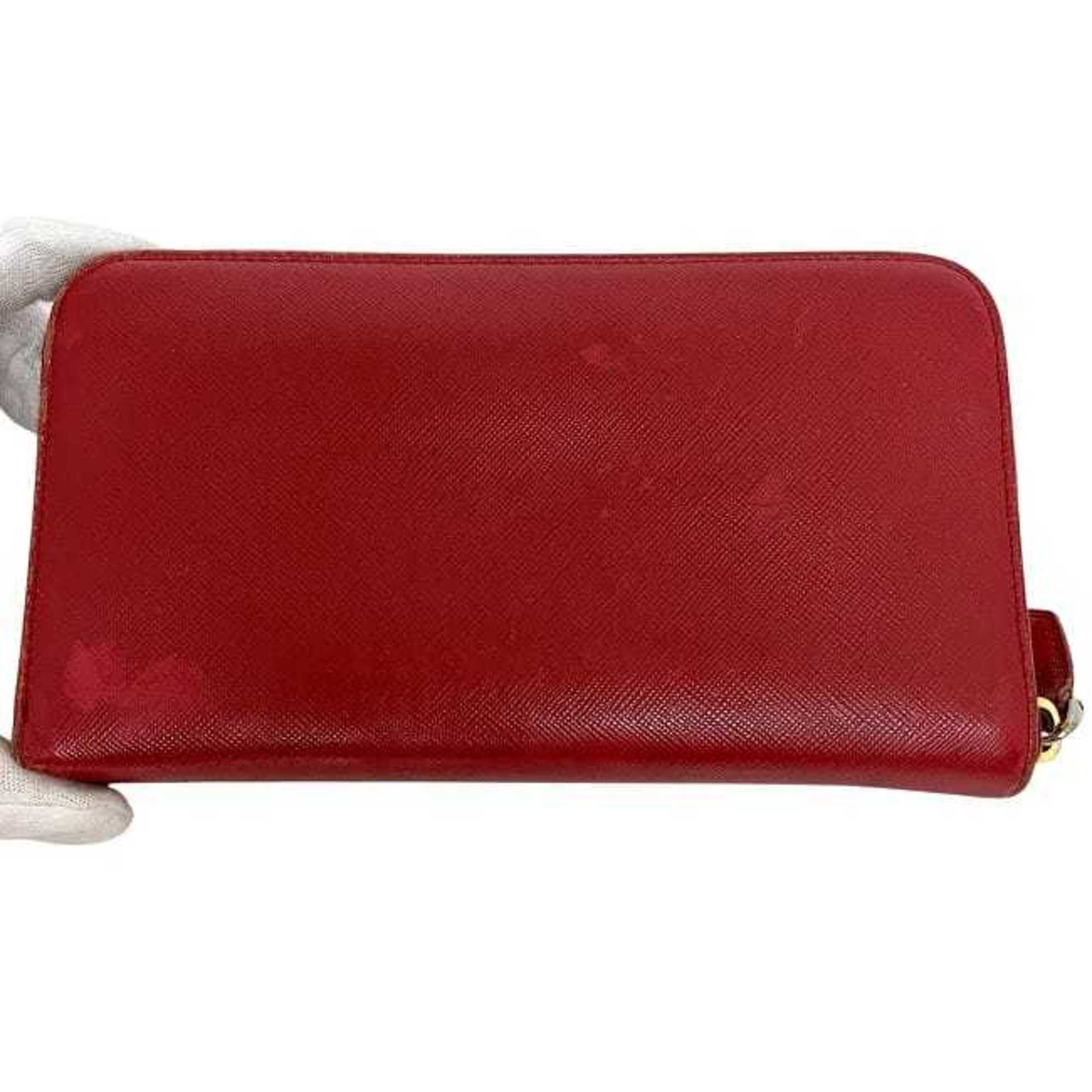 Prada Red Color Saffiano Long Wallet (Bi-Fold)