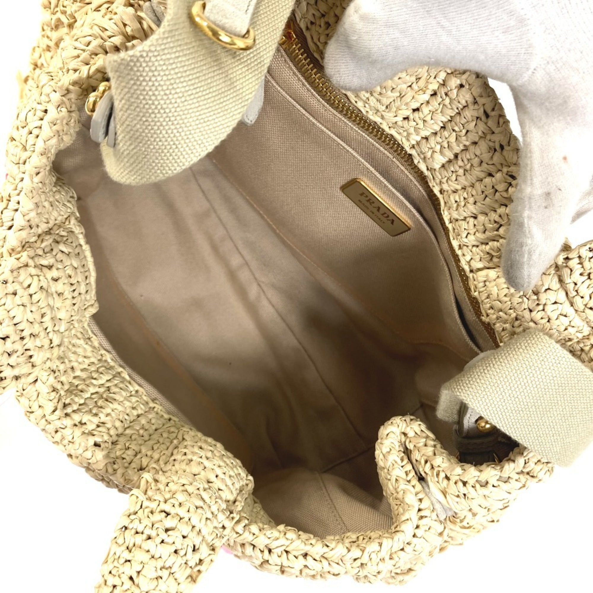 Prada Canapa Beige Pink Raffia Handbag Shoulder Bag