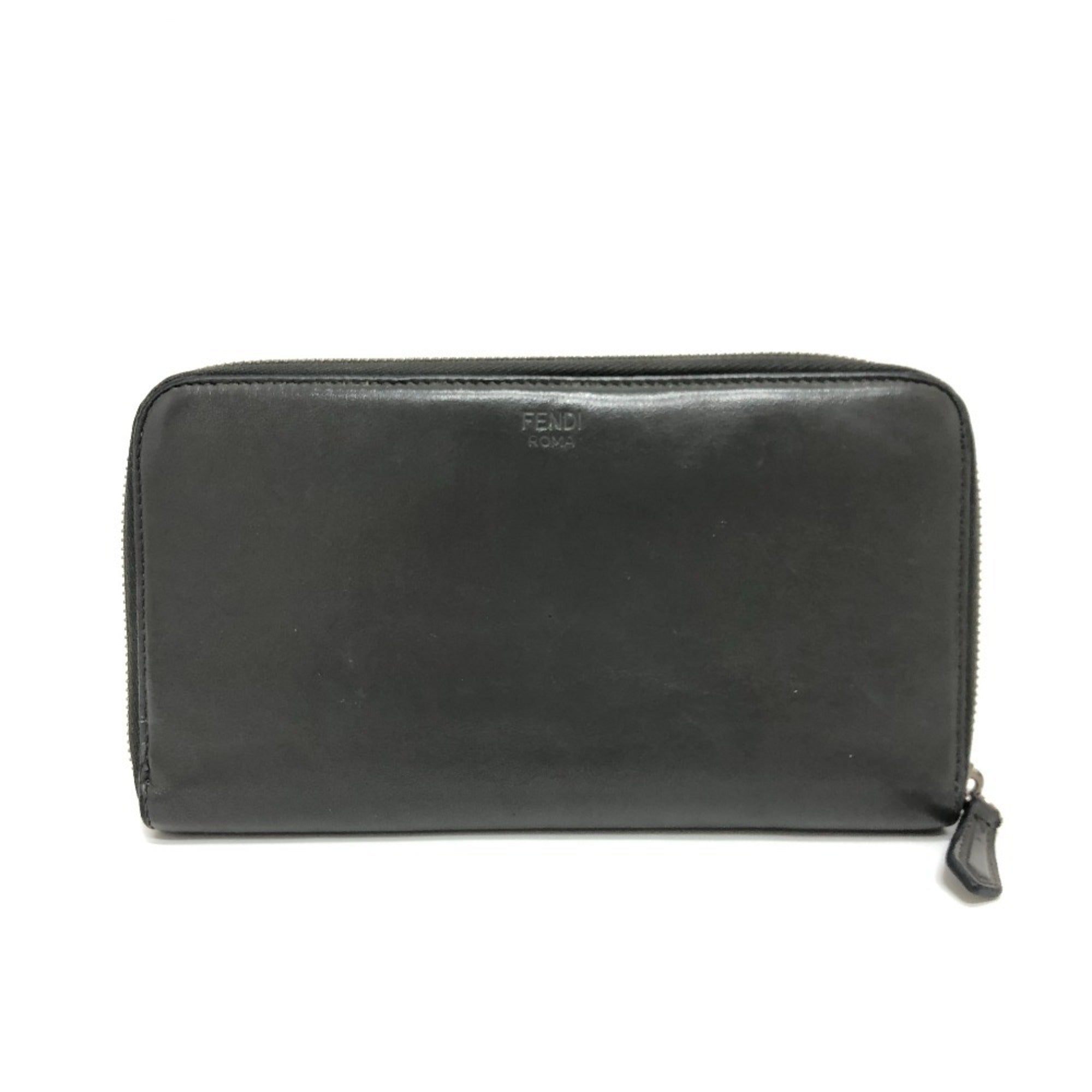 Fendi Gray Leather Long Wallet (Bi-Fold)
