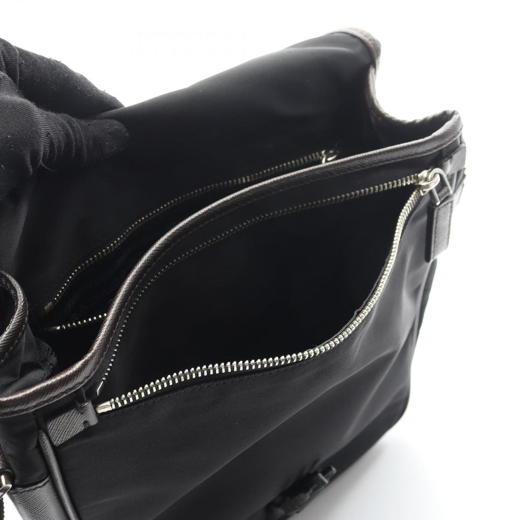 Prada Black Brown Nylon Leather Shoulder Bag