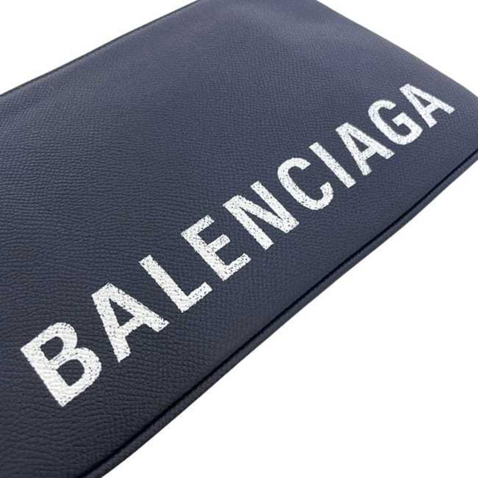 Balenciaga Navy Leather Clutch Bag Pouch