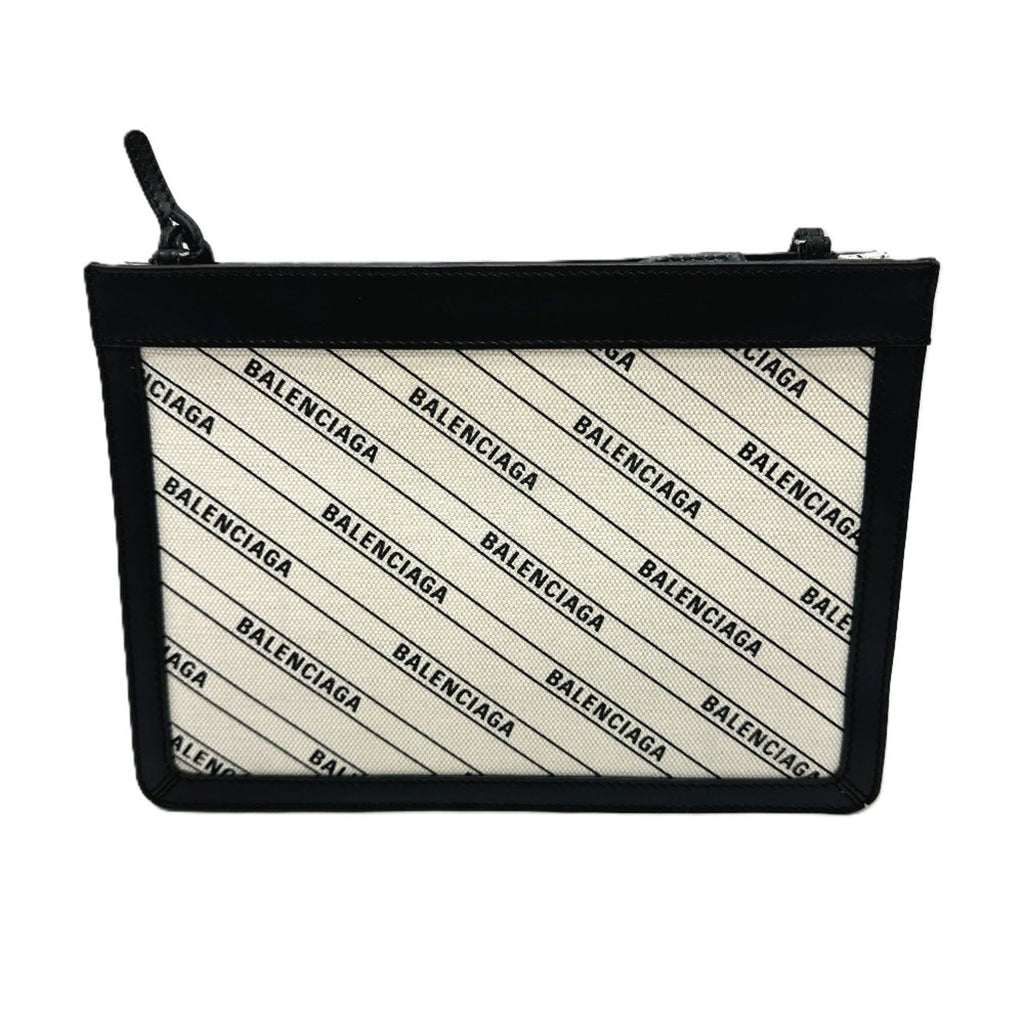 Balenciaga Black White Leather Canvas Pochette Shoulder