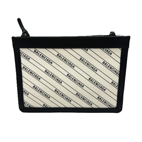 Balenciaga Black White Leather Canvas Pochette Shoulder