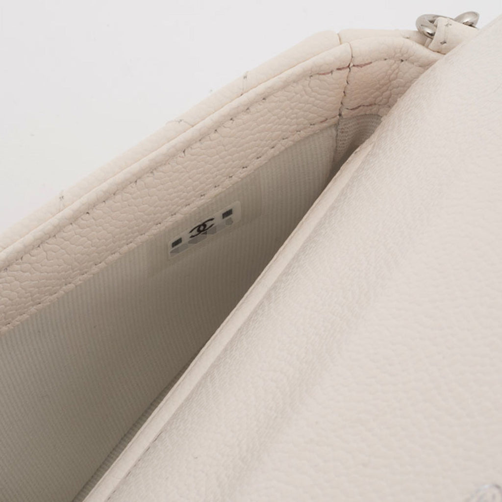 Chanel Matelasse White Caviar Leather Shoulder Bag