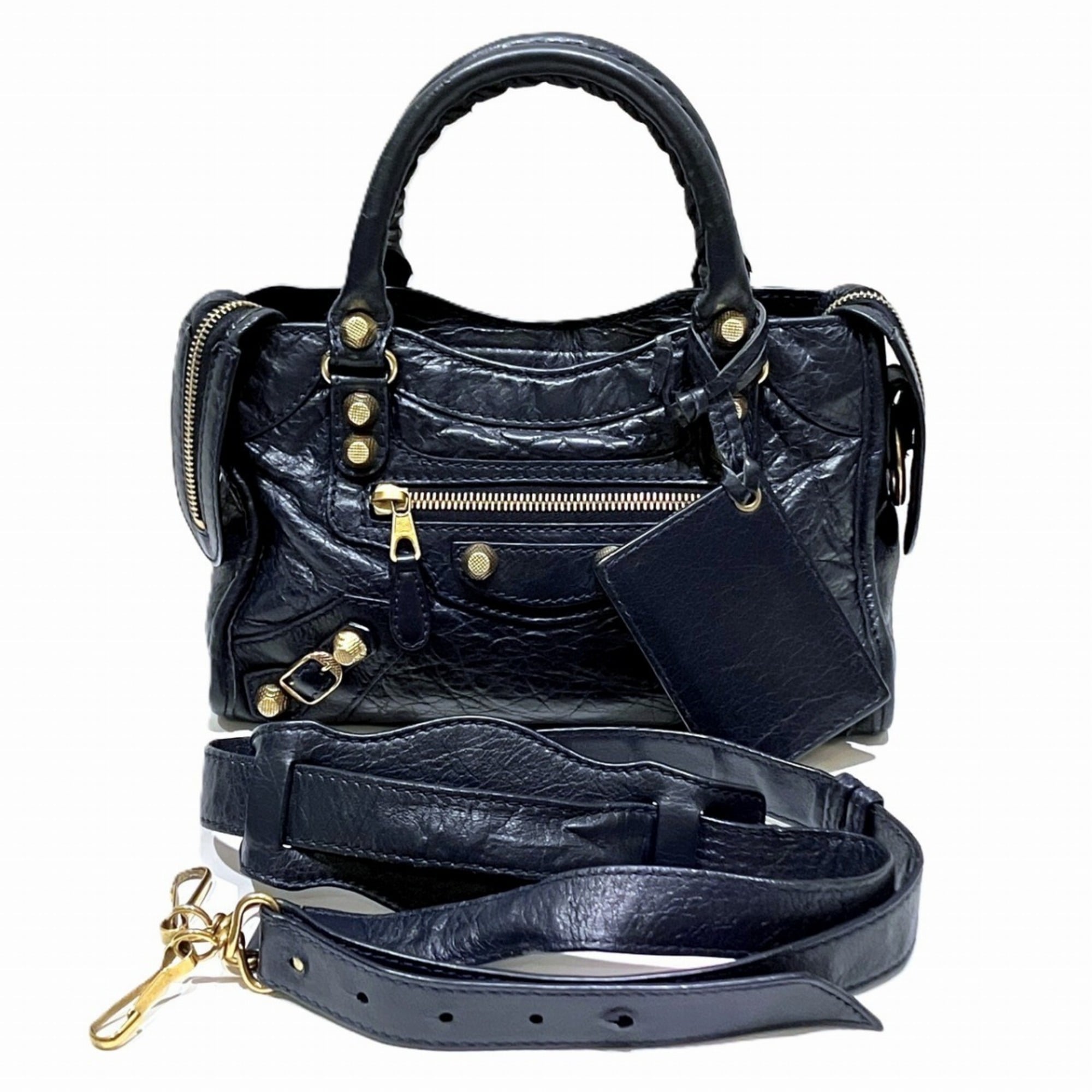 Balenciaga Navy Leather Hand